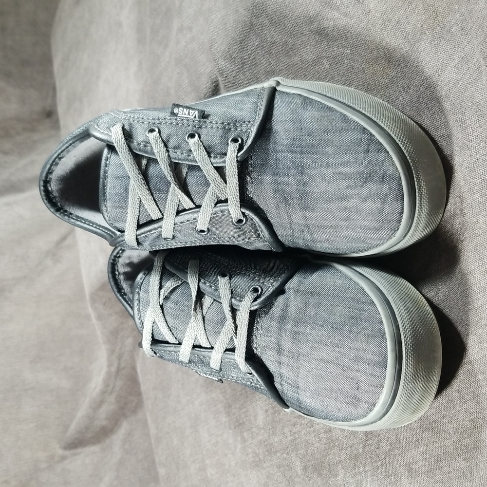 Vans Chukka Low Pro Pewter + Black Denim Lace Up Sneakers VG- US J5 W6.5